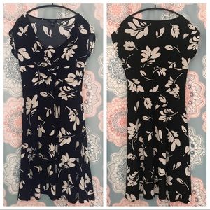 M Chaps short sleeve black and cream floral dress